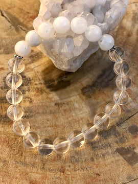 Rainbow Moonstone & Crystal Quartz Stretch Bracelet! Genuine Crystals!